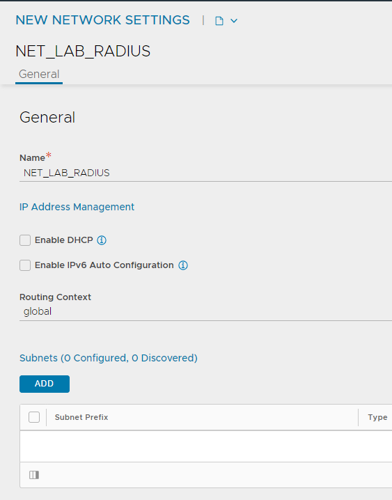 Subnet settings