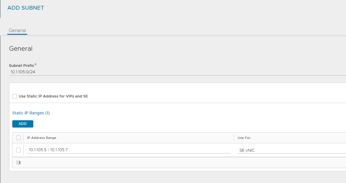 Subnet settings