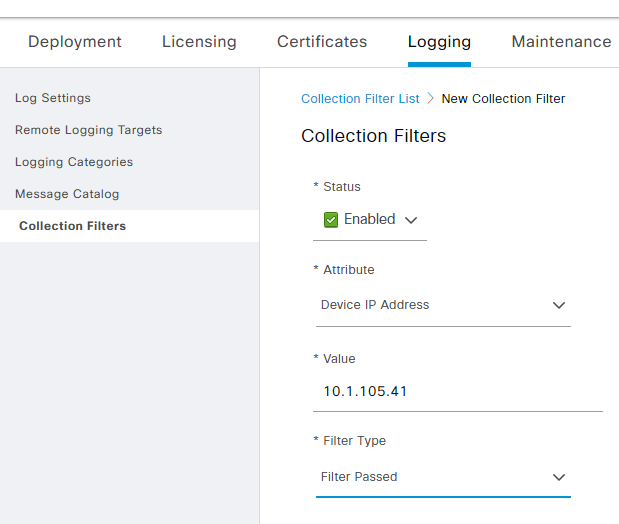 ISE collection filter